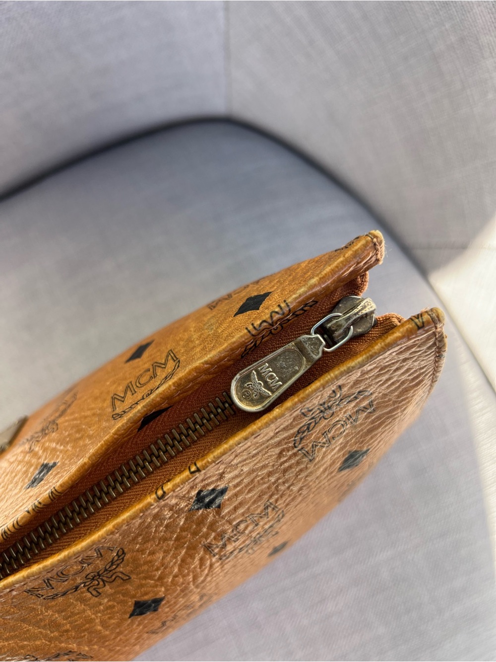 MCM Visetos Leather Vintage Clutch Hand Bag Purse Brown - Picture 13 of 16